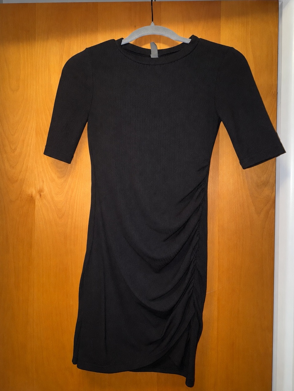 Alya Black Ruched Short-Sleeve Mini Dress